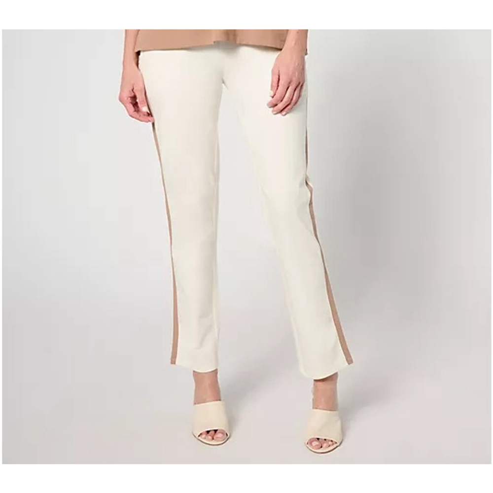 BBJ Los Angeles Ankle Cropped Pants Cream Tan Leather Stripe S